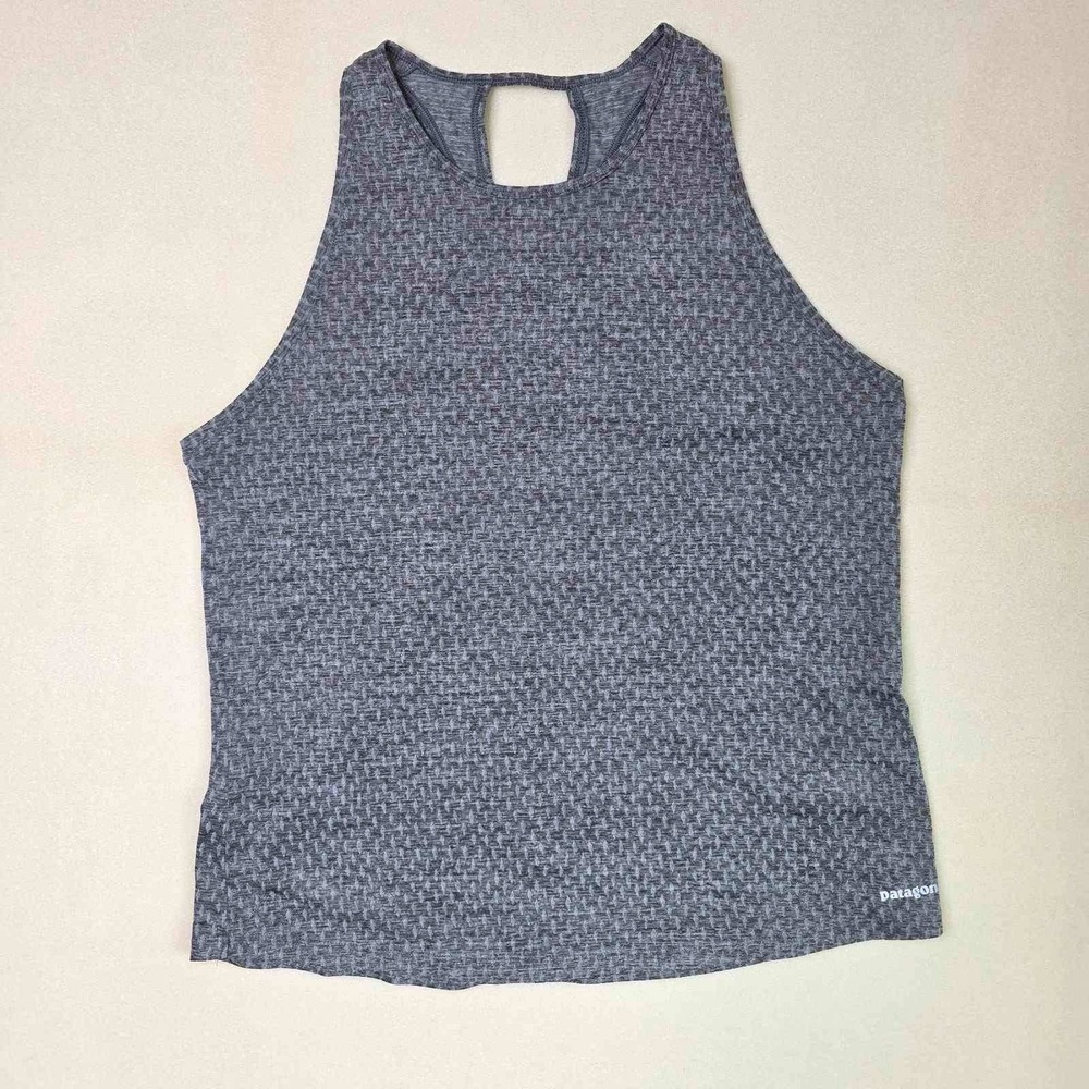 Patagonia Tank Top Size L Gray High Neck Keyhole Ridge Rise Stripe Gym Yoga